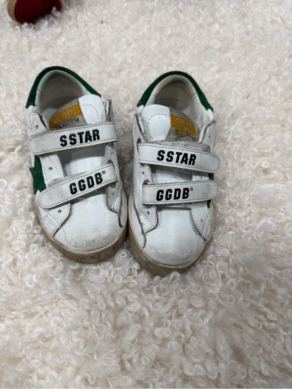 Golden Goose Kids White Leather Sneakers with Green Heel Tab